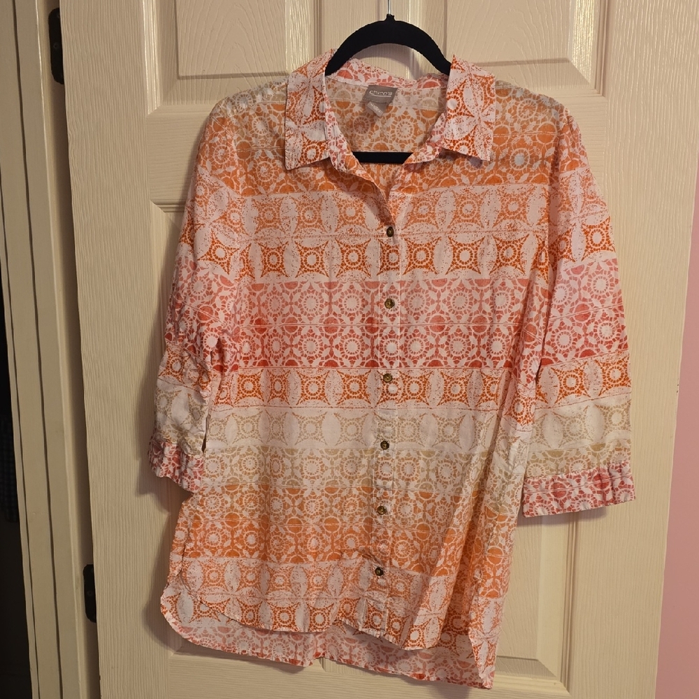 Chico's Vibrant Orange‎ and White Blouse